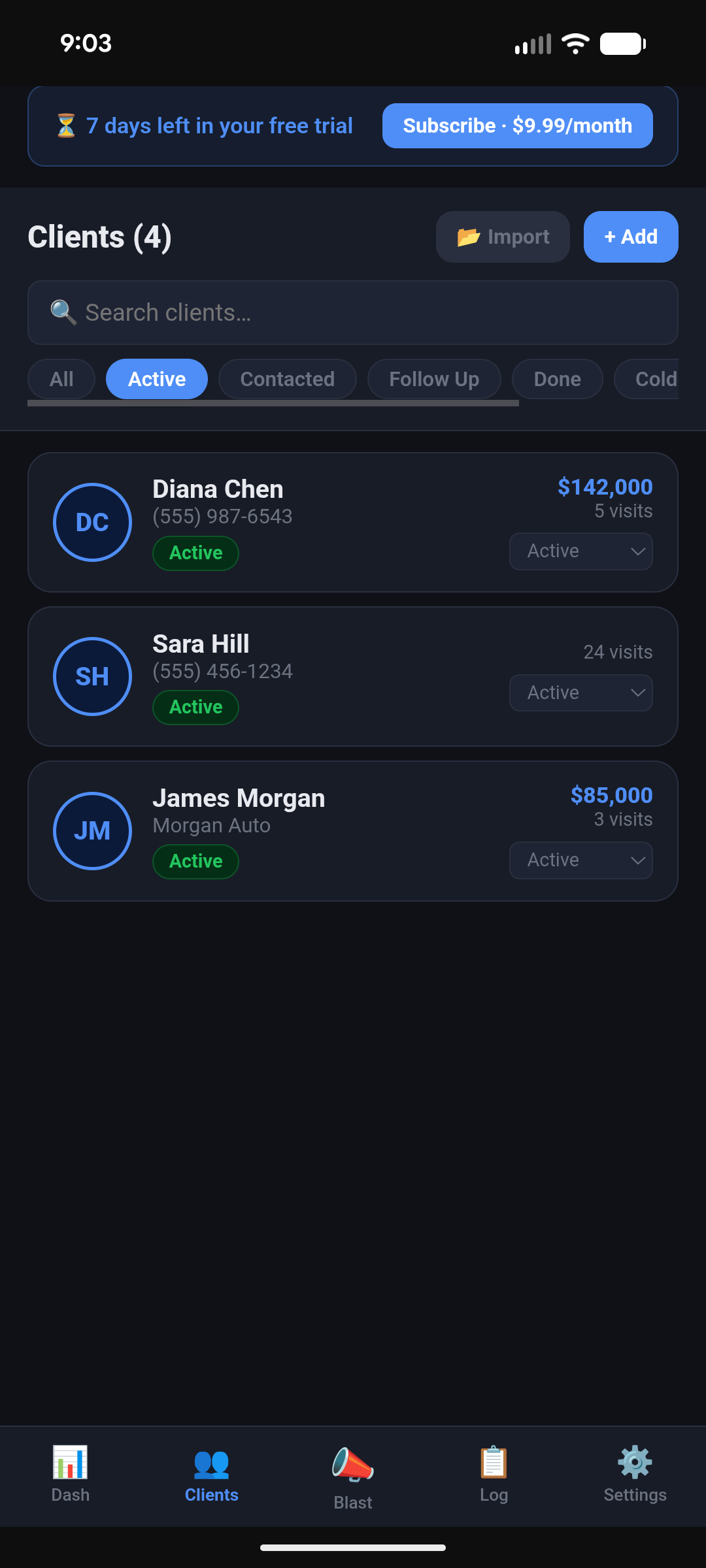 Active clients filter