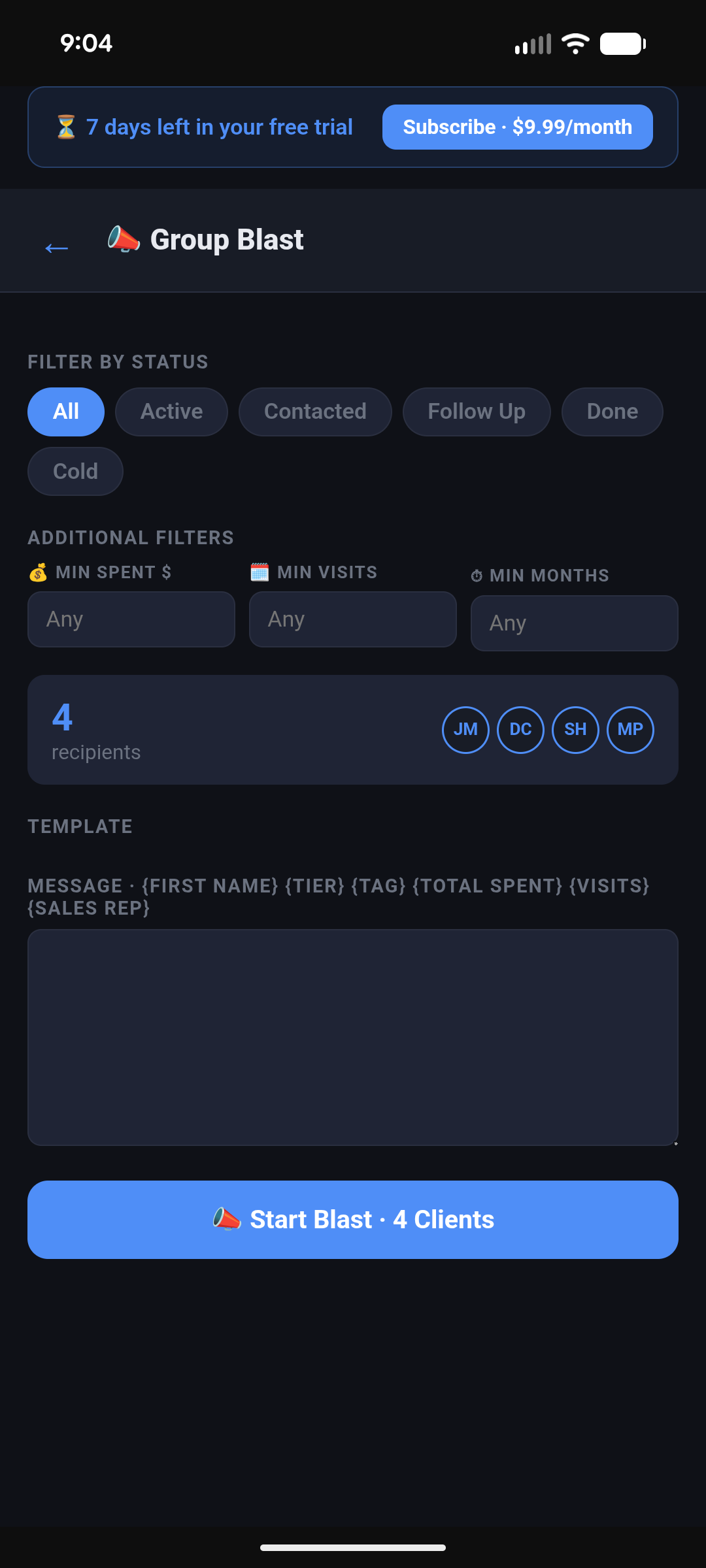Group Blast screen
