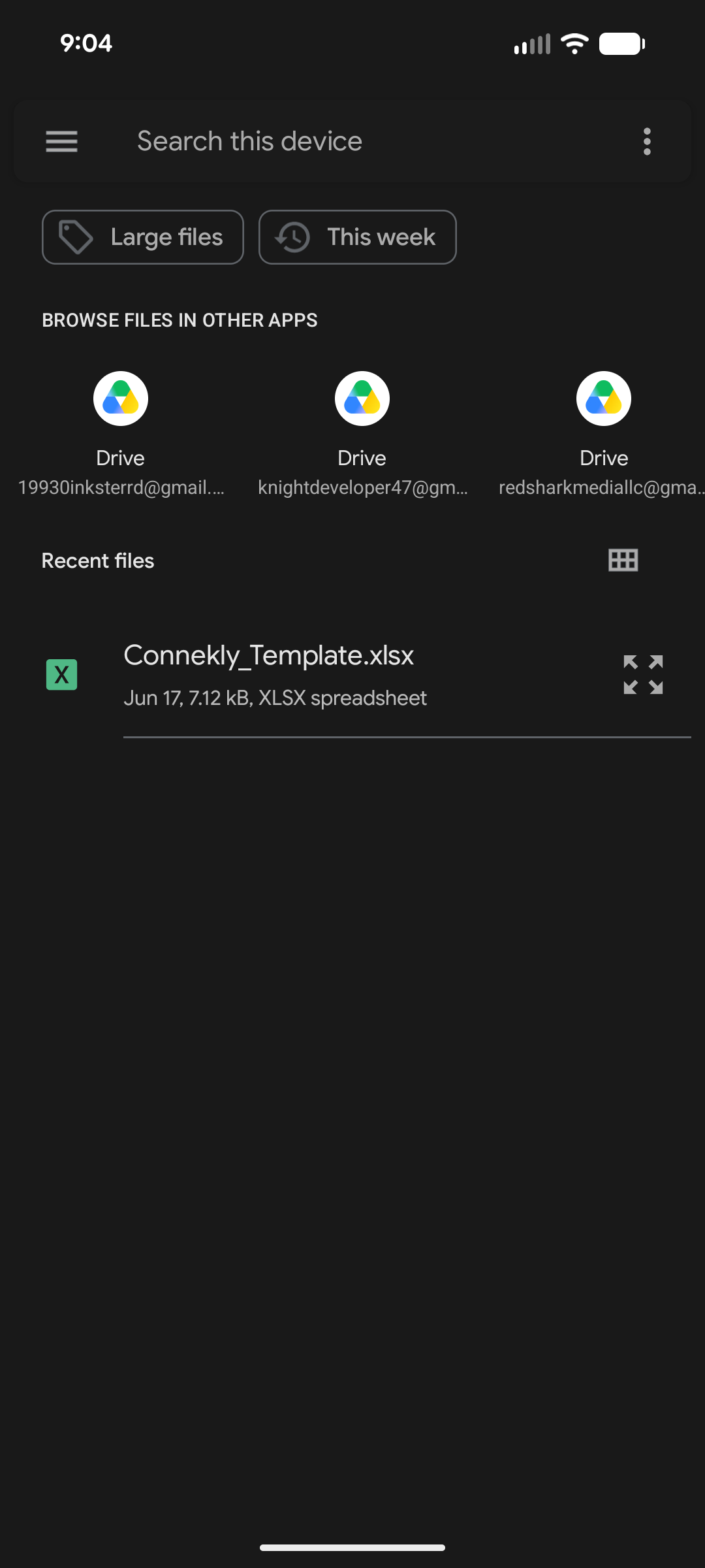 File picker showing Connekly template