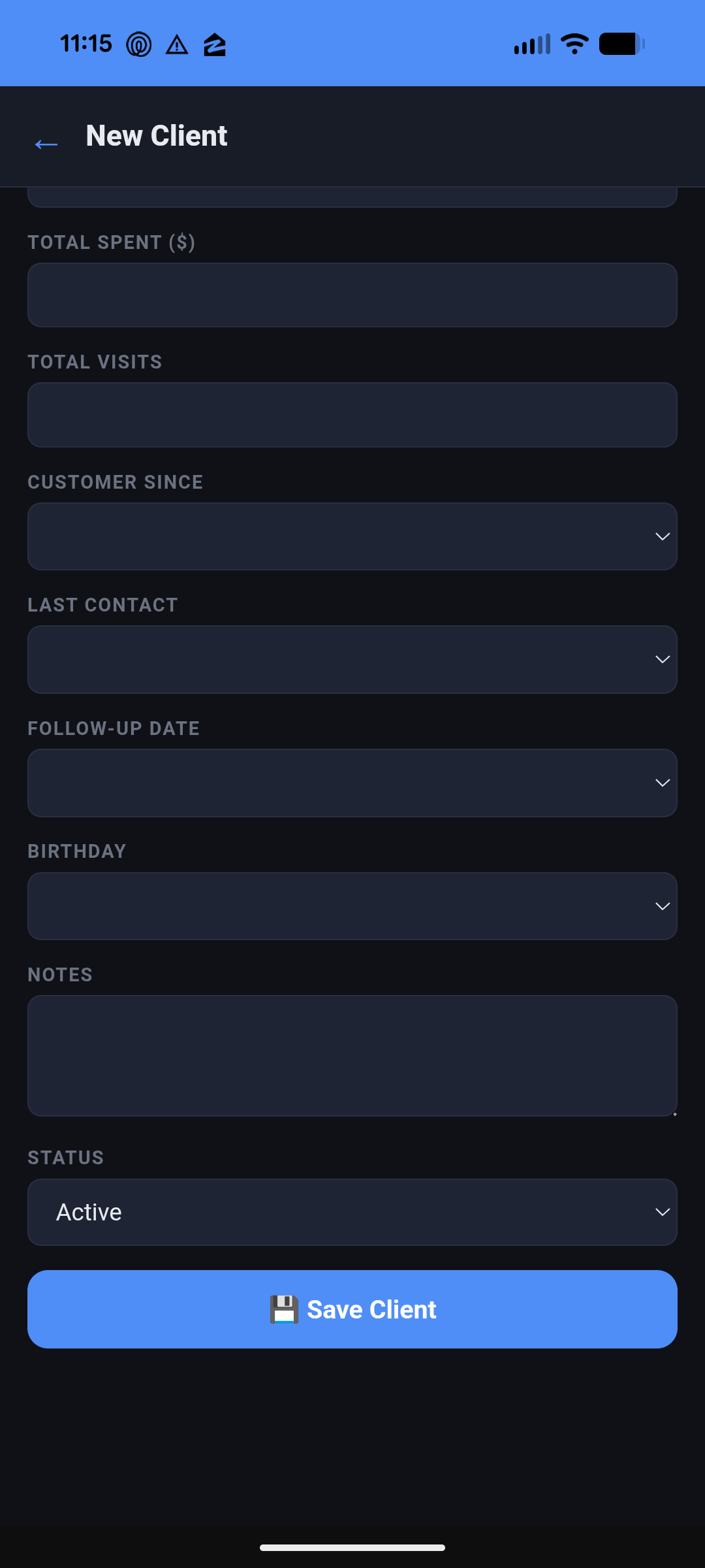 New client form bottom