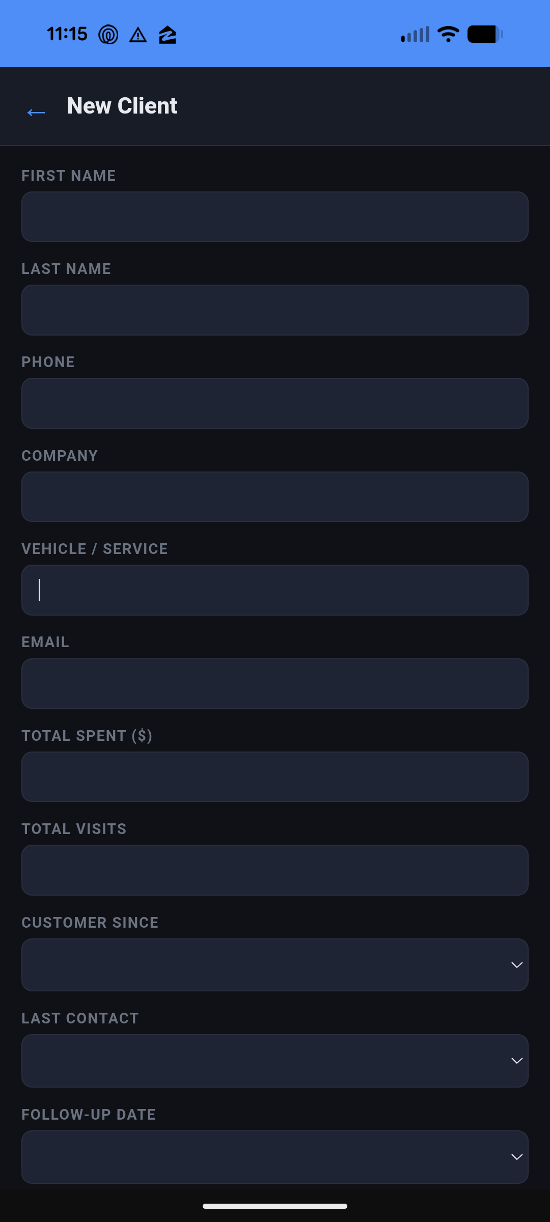 New client form top